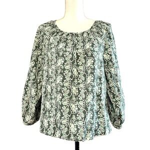 J.Crew Womens Top‎ Medium Green Floral Print Cotton Blend Blouse